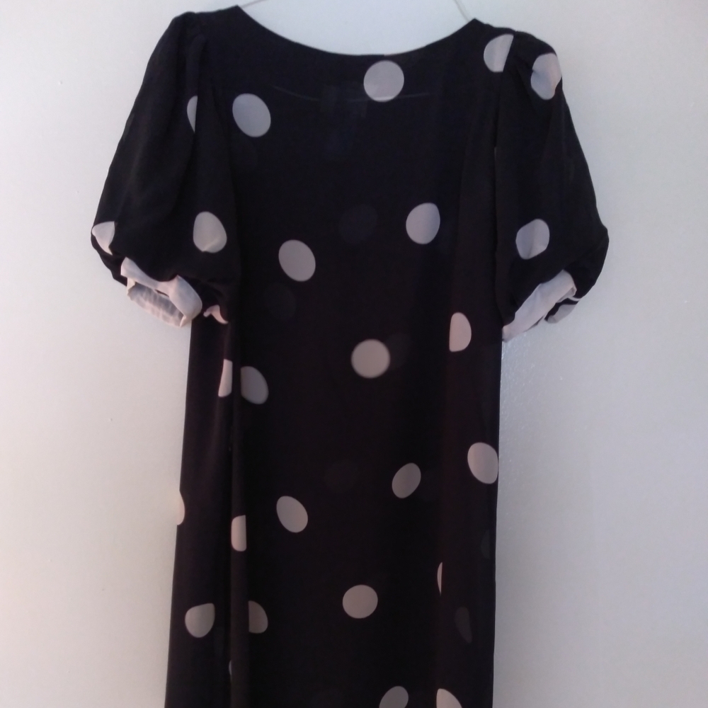 80's Puffy Sleeves Polka Dot Midi Shift Dress